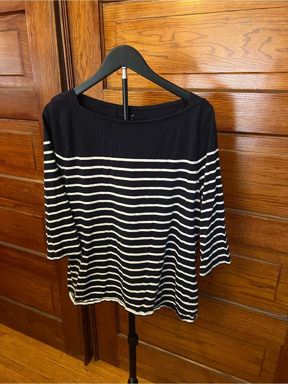 a new day Navy and White Striped Boatneck Long Sleeve Top